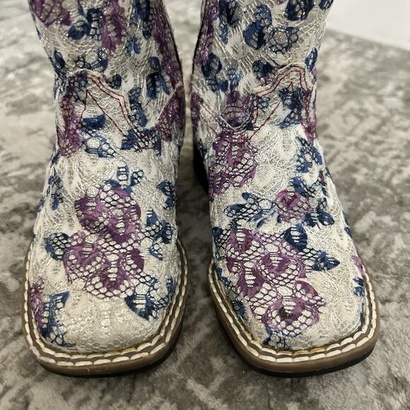 Old West Western Boots Girls Toddler Size 7.0-D Child Floral Sparkle Square Toe - Picture 8 of 12